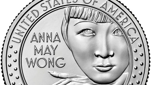 The coin design depicts the face of Asian American star Anna May Wong.