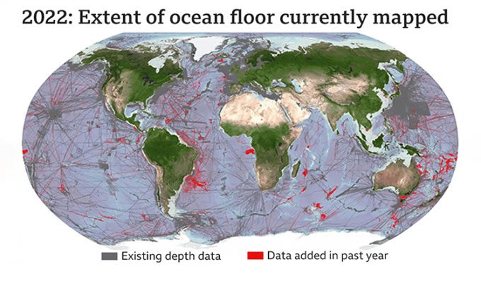 23.4% of the ocean floor has been mapped according to modern standards. Photo: Nippon Foundation/Seabed 2030/BBC