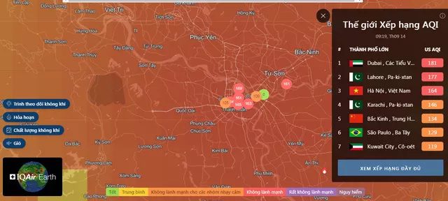 Real-time air quality map from AirVisual.