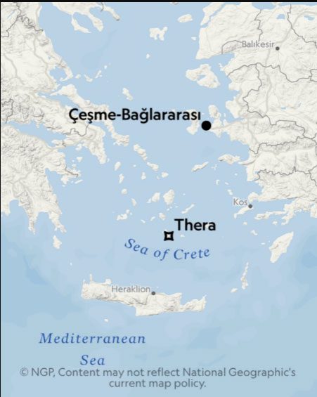 Map of where Thera - now Santorini is located.