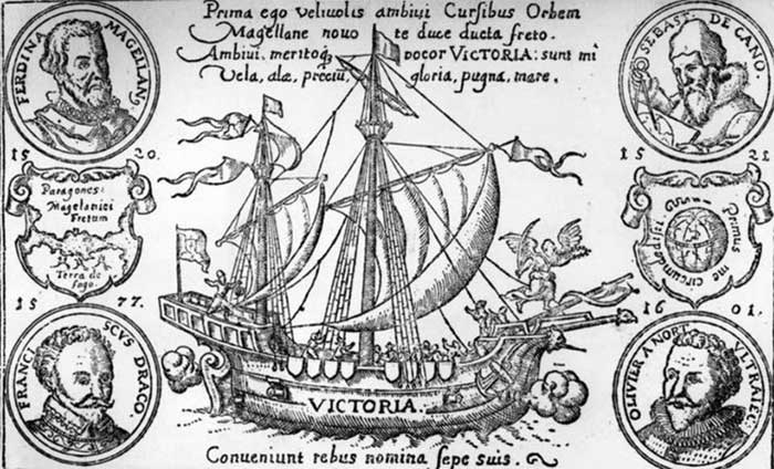 Engraving of the Victoria ship in 1580