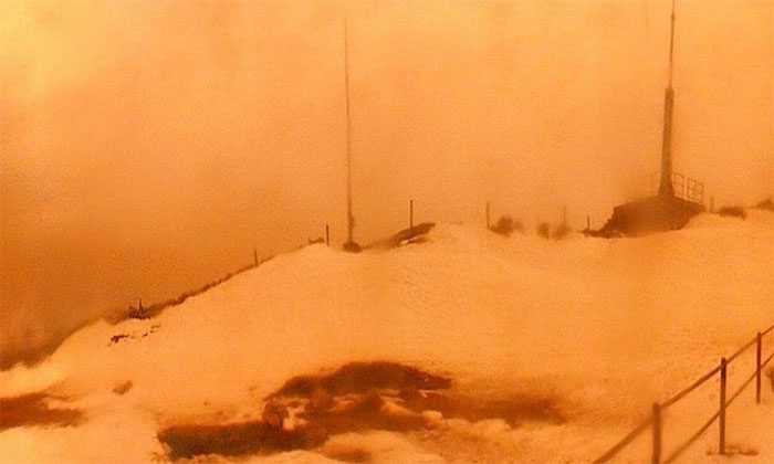 Scene at a ski resort in Spain affected by Sahara dust.