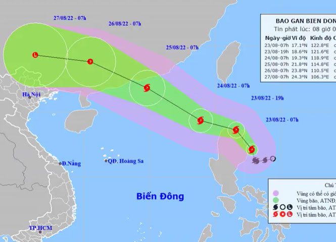 Expected path of Tropical Storm Maon, morning of August 23.