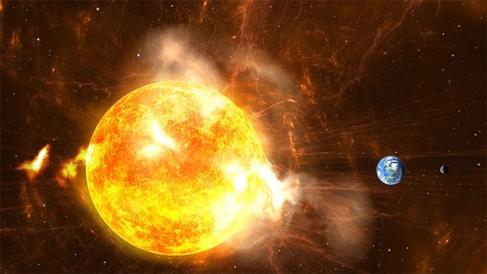 A coronal mass ejection (CME) causing a geomagnetic storm on Earth.