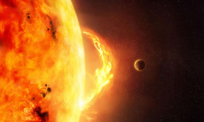 Simulation of a solar eruption with a nearby planet.