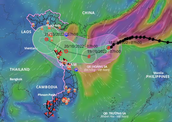 Expected path and impact area of the typhoon, 7 AM on October 18.