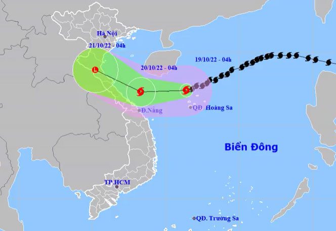 Projected path and impact area of the storm. 4 AM on October 19.