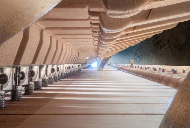 Deep space inside the Fazioli Grand Piano