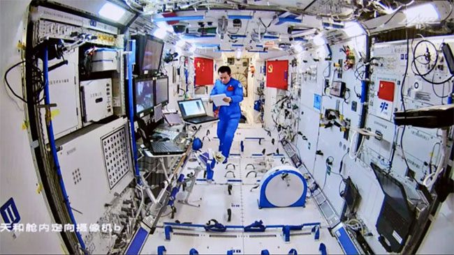 Inside the main module of the Tiangong space station