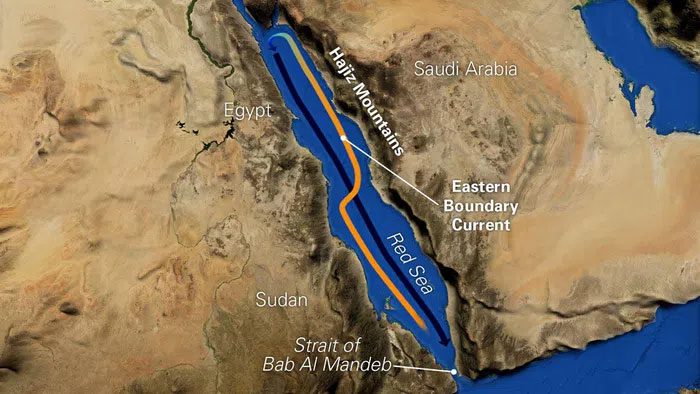 Location of the Red Sea on the map.