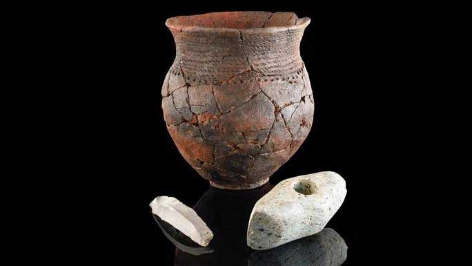 A Corded Ware pottery vessel