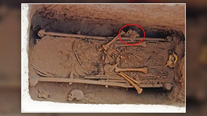 The armor (highlighted in red) discovered in an ancient tomb in Northwest China