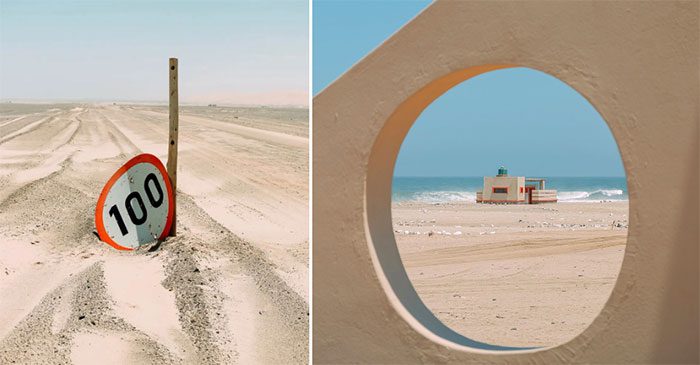 In the picture, the C34 highway runs along the coast of Namibia