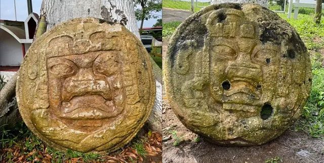 Two reliefs depicting the faces of local rulers.