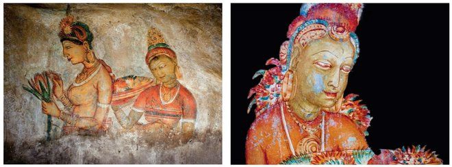 On the walls of the Lion's Rock, images of beautiful maidens dancing and carrying offerings on their shoulders