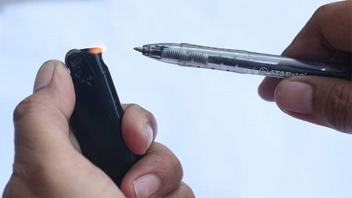 High temperatures will liquefy ballpoint ink, making writing easier