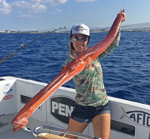 The strange creature caught by the female angler