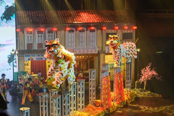 Tiger dance performers celebrating Lunar New Year in Kuala Lumpur, Malaysia.