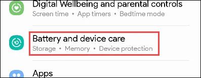 Next, scroll down and select 'Battery and Device Care'.