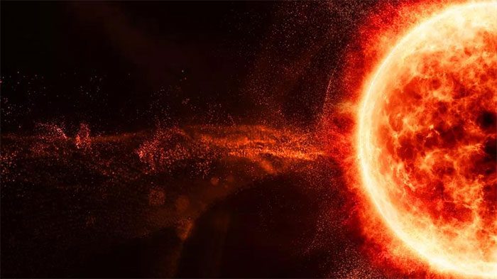 Graphic illustrating how the Sun launches storms towards Earth