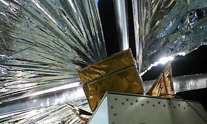 The drag sail attached to the Long March 2 rocket helps the rocket's final stage fall to Earth faster.