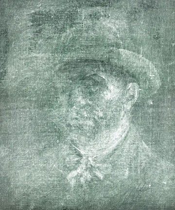 The portrait of Van Gogh hidden behind his own painting.