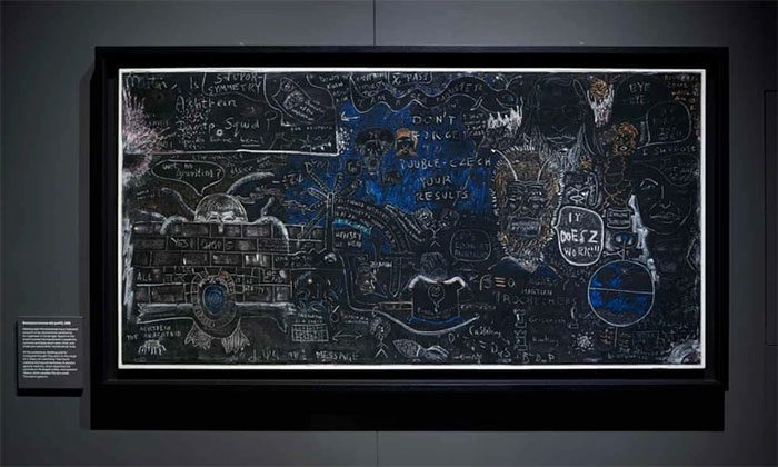 Stephen Hawking's blackboard filled with doodles