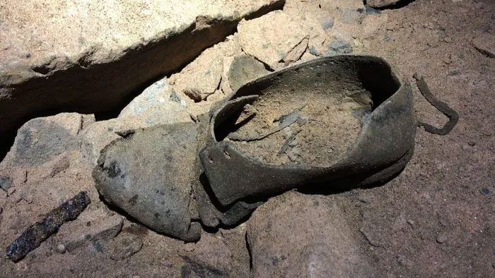 A shoe found in the abandoned cobalt mine over 200 years old.