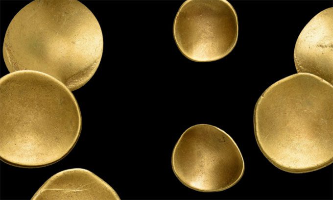 Some coins from the Celtic gold hoard discovered in Brandenburg, Germany.