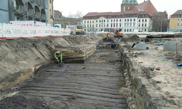 The newly excavated road leading to an ancient market in Berlin in the 13th century.