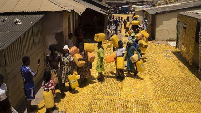The real yellow road created from cultural materials of Ghana.