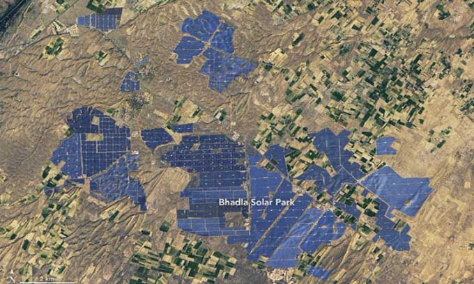 A section of the Bhadla Solar Park captured by Landsat 8 on January 26.