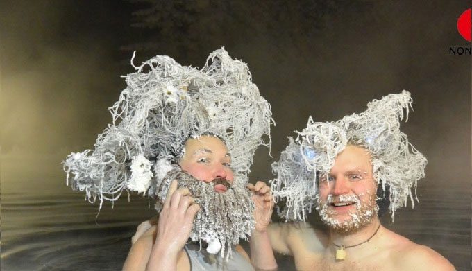 Hair freezing contest in Canada.