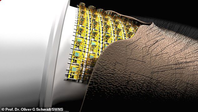Electronic skin integrated with artificial hair