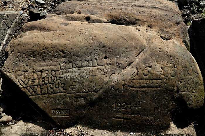 "Hunger stones" warn of drought under the Elbe River in Decin, Czech Republic.