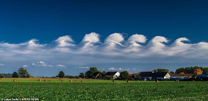 Rare wave-shaped clouds appear in the sky over Europe