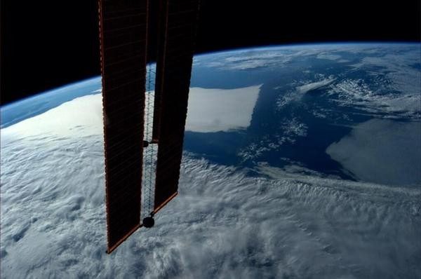A square cloud drifting, captured by astronaut Reid Wiseman from the International Space Station.