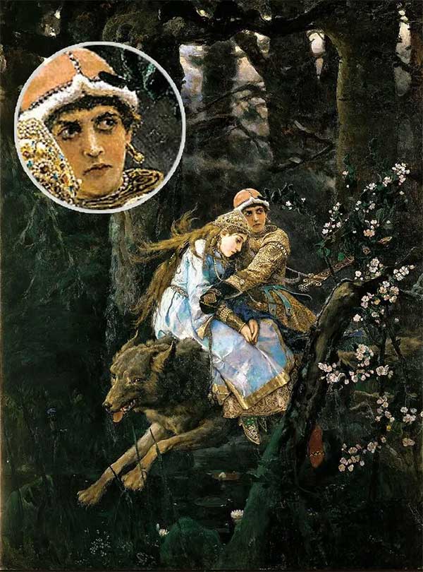 The earring in the painting "Ivan Tsarevich on a Gray Wolf" by Vasnetsov.