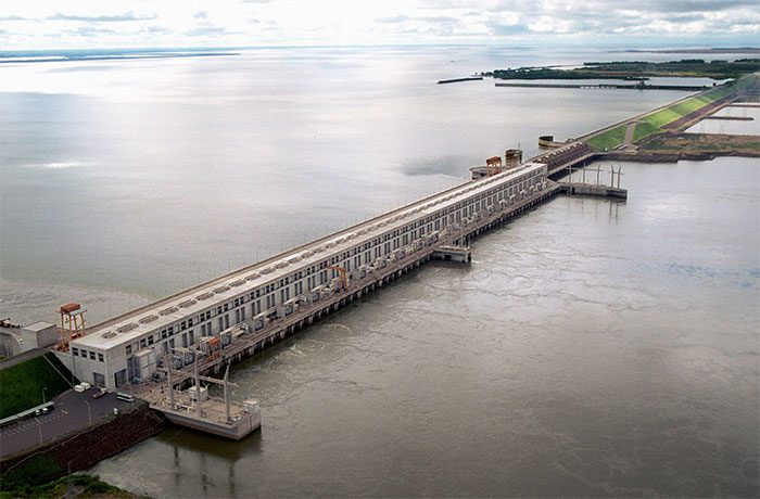 Yacyretá Dam on the Paraná River between Corrientes Province in Argentina and Ayolas in Paraguay
