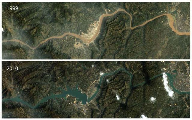Three Gorges Dam in China changes flow after 11 years (1999 - 2010)
