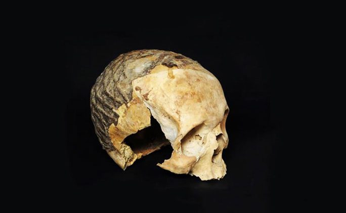 One of the three skulls encased in bitumen.