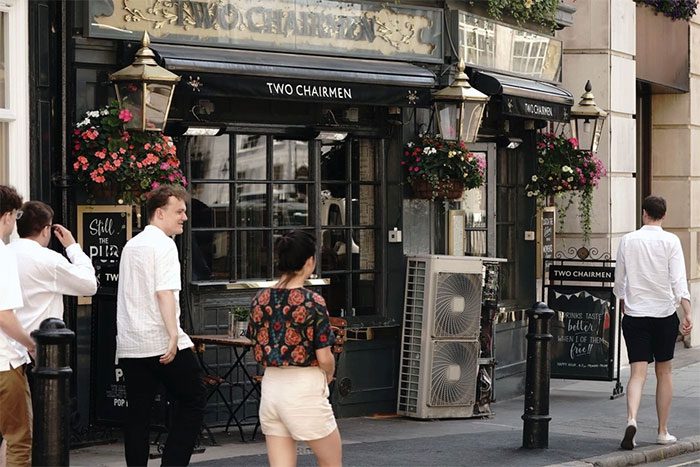 Air conditioning units outside a pub in London.