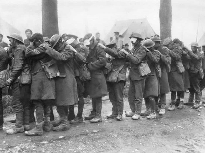 British soldiers lining up at a field hospital