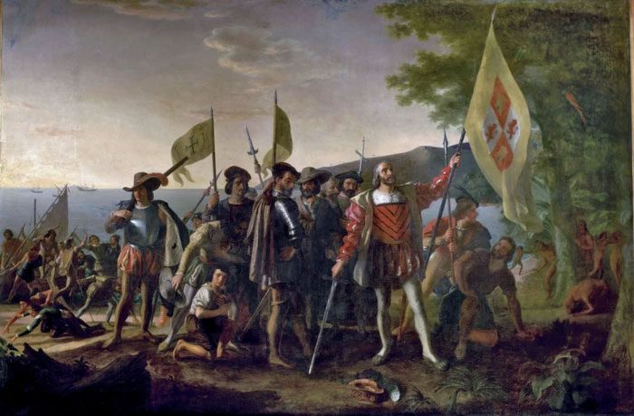 A painting depicting Christopher Columbus's expedition.