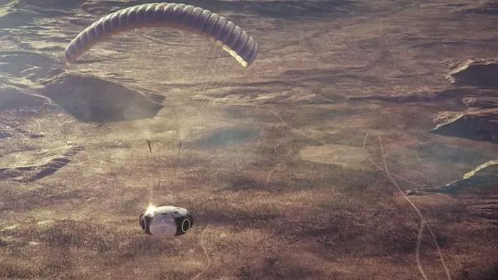The balloon returning to the surface of the Earth