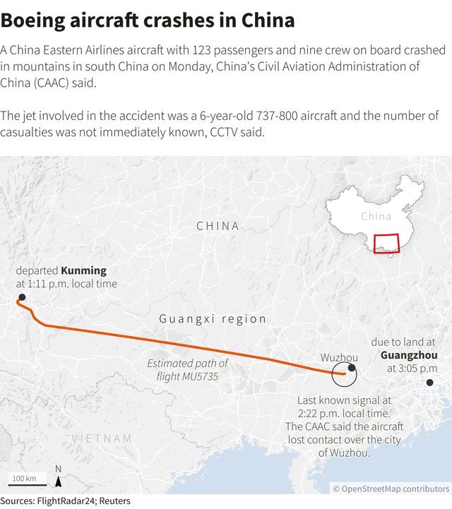 The flight path of the ill-fated aircraft.