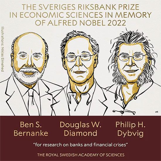 Economists Ben S. Bernanke, Douglas W. Diamond, and Philip H. Dybvig