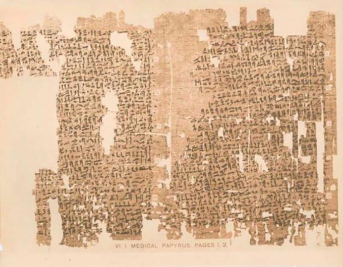 Page 1 and part of page 2 of the Kahun Medical Papyrus dating back to around 1825 BC