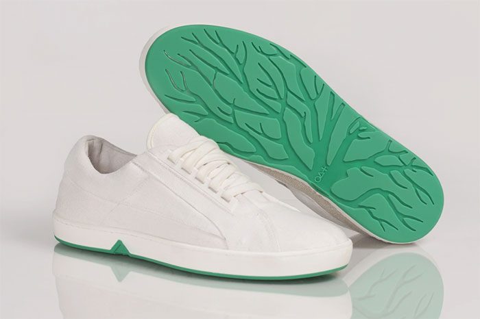Biodegradable polyester rubber used to make shoe soles.
