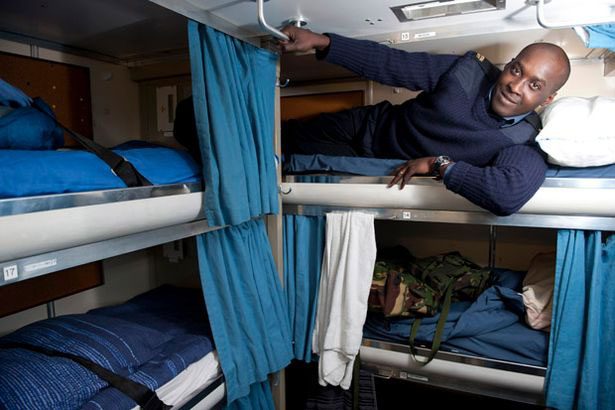 Cramped sleeping quarters on a submarine.